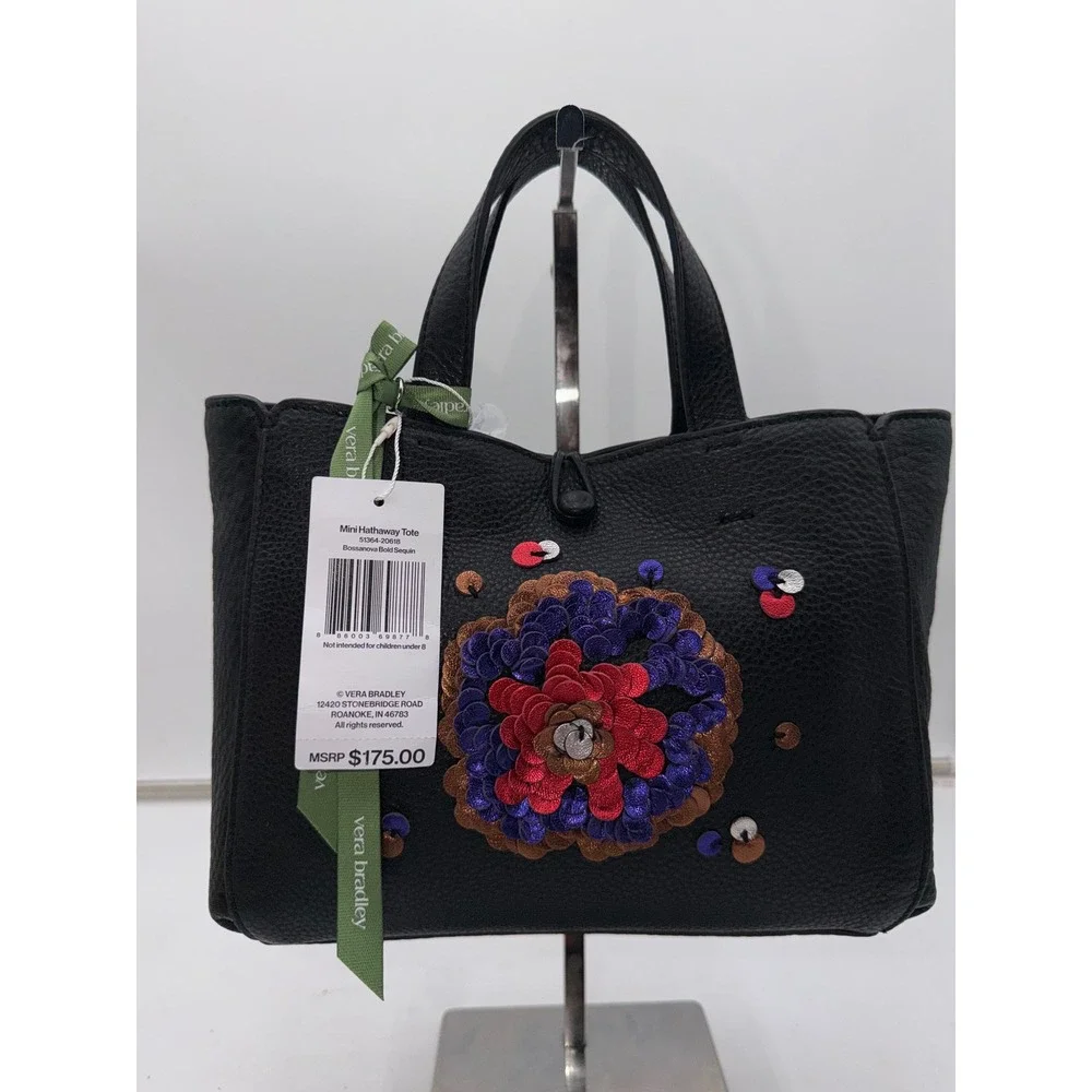 Vera Bradley Mini Hathaway Tote Black Leather Bossanova Bold Sequin 51364-20618